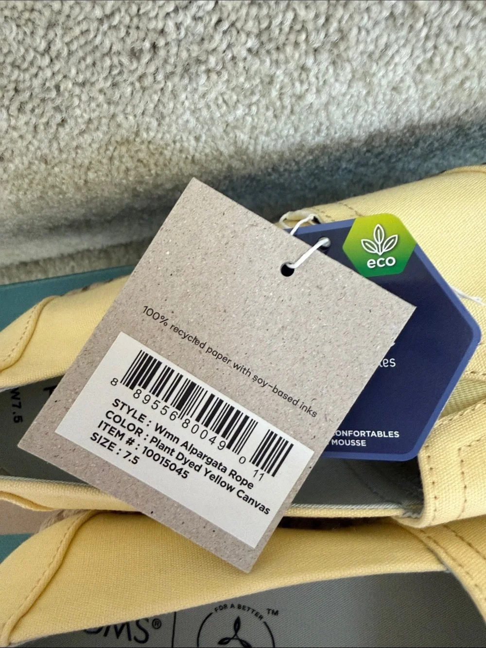 Toms Yellow Alpargata Flats. NWT